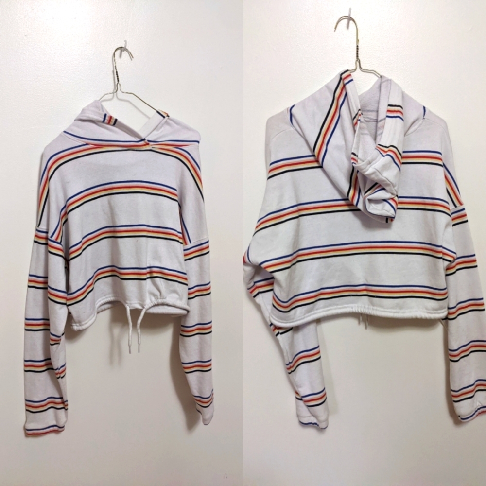 Striped (Red, Yellow, Blue) Cropped Hoodie Size Medium